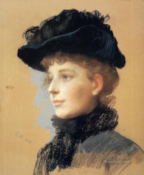  sombrero Pintura al %C3%B3leo - Retrato de una mujer con sombrero negro retrato Frank Duveneck